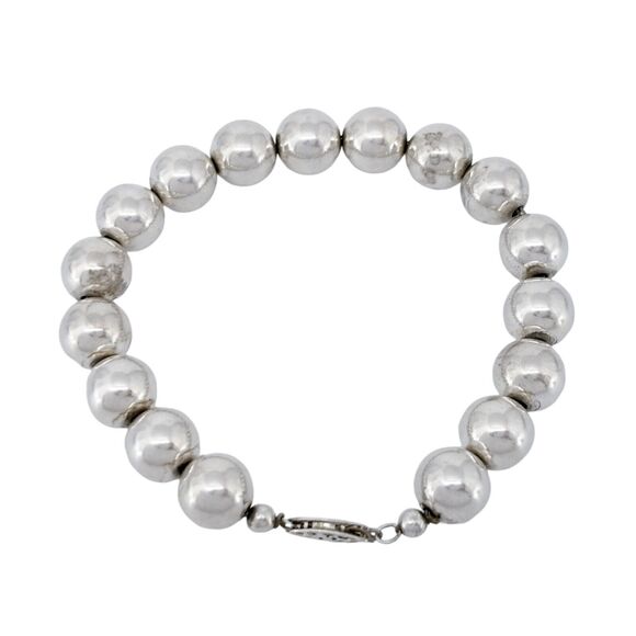 Vintage Sterling Silver 925 10mm Bead Bracelet 7.25" - Picture 3 of 7